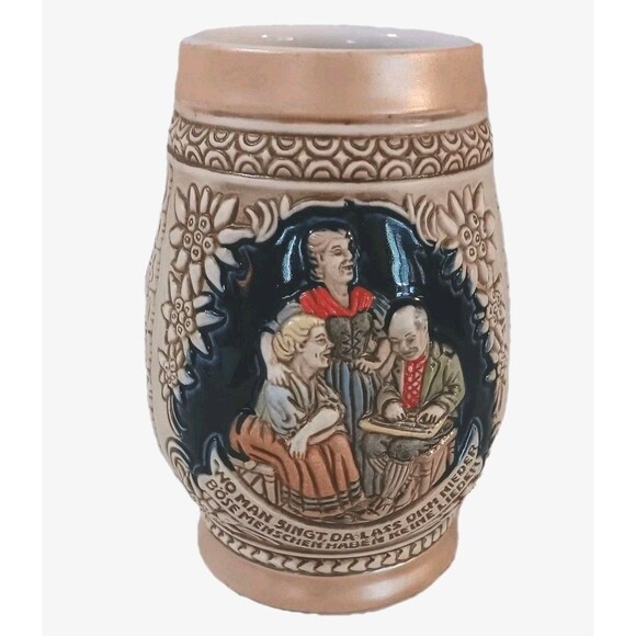 Vintage Ceramarte Brazil Beer Stein Mug 6" German Tavern Scene Ceramic Stoneware - Picture 1 of 9